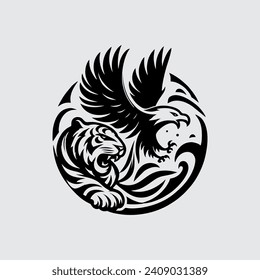 tiger and eagle black logo or cartoon