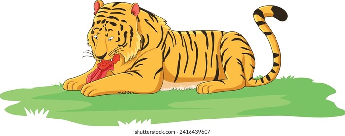 Tiger eating meat vector illustration