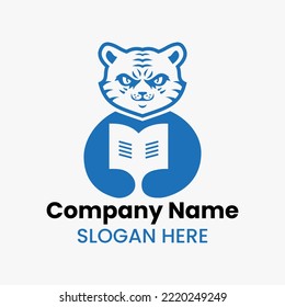Tiger Education Logo Negative Space Concept Vector Template. Panther Holding Book Symbol