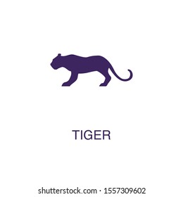 Tiger element in flat simple style on white background. Tiger icon, with text name concept template