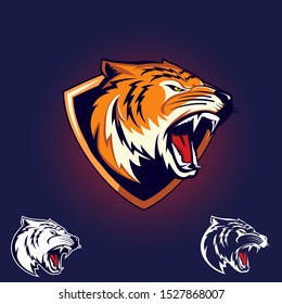 Tiger emblem logo vector illustration for e sport logo, tshirt print, design element or any other purpose.
