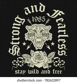 Tiger embroidery rose and skull slogan fashion patch, rose with leaves, fashion patches, badges  typography, t-shirt graphics, vectors