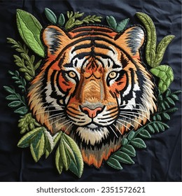 Tiger Embroidery Simulated Stitches Animal Wildlife