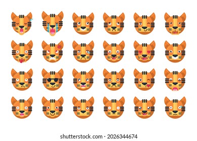 Tiger emoji different mood collection set vector