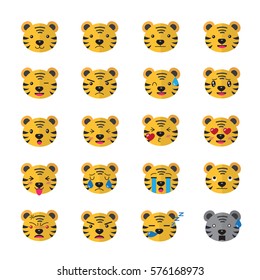 Tiger Emojis Icons Set of Emoticons Isolated Vector Illustration On White Background