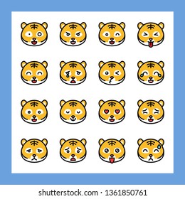 Tiger emoticon vector set, filled design editable stroke