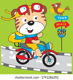 Tiger Enjoy The Motorcycle Ride Design Clip art Vector Illustration