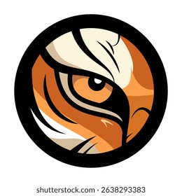 Tiger Eye Emblem Vector Illustration. A bold and stylized vector illustration of a tigers eye enclosed in a circular emblem. 