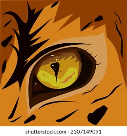 Tiger eye. Look of a fearful predator. Flat vector background.