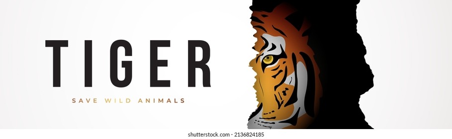 El ojo del tigre mirando a través de papel roto. Pancarta de concepto animal salvaje. Ilustración del tigre vector.