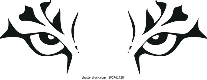 tiger eyes - black and white vector tattoo illustration, isolated on white background