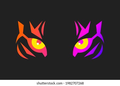 Tiger eyes icon. Tiger head isolated on black background. Mascot animal. Gradient vector illustration