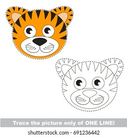 Tiger Face to be traced only of one line, the tracing educational game to preschool kids with easy game level, the colorful and colorless version.