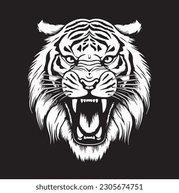 Diseño gráfico vectorial del logotipo del icono blanco negro Tiger face