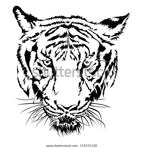 tigre cara blanco y negro diseño vectorial para tatuar