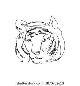 Tiger-Gesicht in einem durchgehenden Kunststil mit bearbeitbarem Schlaganfall. Premium-Vektorgrafik.