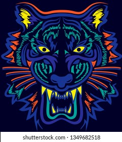 tiger face contrasting colors artwork for phone case ,sweatshirt, t-shirt,fabrics, souvenirs, packaging, greeting cards and scrapbooking