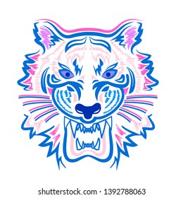 tiger face contrasting trendy colors artwork for phone case ,sweatshirt, t-shirt,fabrics, souvenirs, packaging, greeting cards and scrapbooking