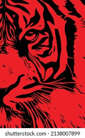 tiger face digital art vector, black and red color combination tiger half-face vector art.