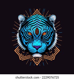Tiger Face emblem logo illustration for e sport logo, t-shirt or Mascot