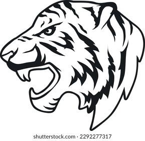 Tiger Face Expression Illustration. Tattoo Art. Vector.