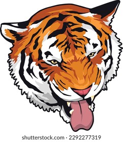 Tiger Face Expression Illustration. Tattoo Art. Vector.