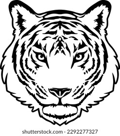 Tiger Face Expression Illustration. Tattoo Art. Vector.