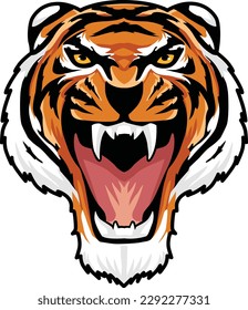 Tiger Face Expression Illustration. Tattoo Art. Vector.