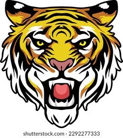 Tiger Face Expression Illustration. Tattoo Art. Vector.