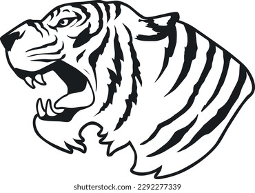 Tiger Face Expression Illustration. Tattoo Art. Vector.