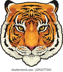 Tiger Face Expression Illustration. Tattoo Art. Vector.