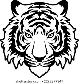 Tiger Face Expression Illustration. Tattoo Art. Vector.