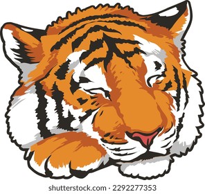 Tiger Face Expression Illustration. Tattoo Art. Vector.