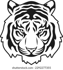 Tiger Face Expression Illustration. Tattoo Art. Vector.