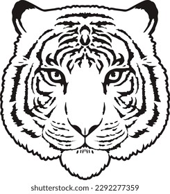 Tiger Face Expression Illustration. Tattoo Art. Vector.