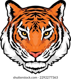 Tiger Face Expression Illustration. Tattoo Art. Vector.