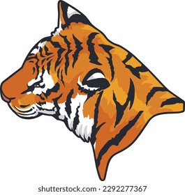 Tiger Face Expression Illustration. Tattoo Art. Vector.