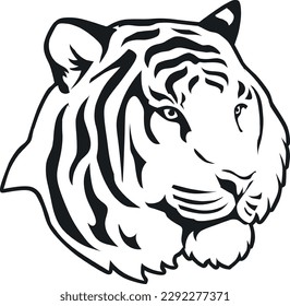 Tiger Face Expression Illustration. Tattoo Art. Vector.