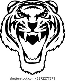 Tiger Face Expression Illustration. Tattoo Art. Vector.