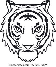 Tiger Face Expression Illustration. Tattoo Art. Vector.