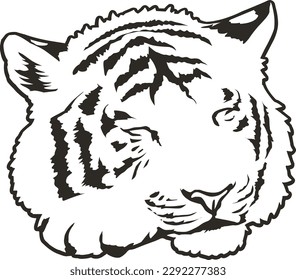 Tiger Face Expression Illustration. Tattoo Art. Vector.