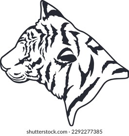 Tiger Face Expression Illustration. Tattoo Art. Vector.