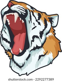 Tiger Face Expression Illustration. Tattoo Art. Vector.