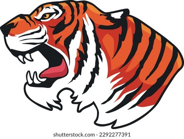 Tiger Face Expression Illustration. Tattoo Art. Vector.