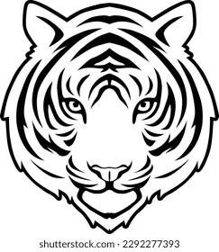 Tiger Face Expression Illustration. Tattoo Art. Vector.