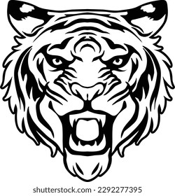 Tiger Face Expression Illustration. Tattoo Art. Vector.