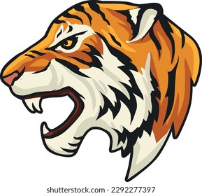 Tiger Face Expression Illustration. Tattoo Art. Vector.