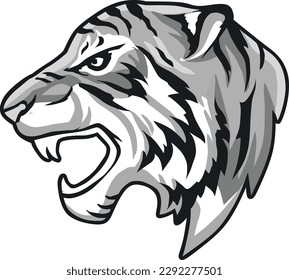 Tiger Face Expression Illustration. Tattoo Art. Vector.