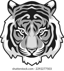 Tiger Face Expression Illustration. Tattoo Art. Vector.