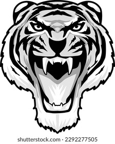 Tiger Face Expression Illustration. Tattoo Art. Vector.